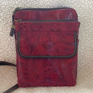 Relic by Fossil Embossed Red Crossbody